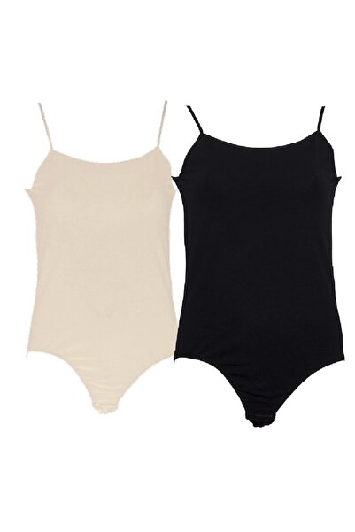 FATELLA Body din 2 piese pentru femei, cu bretele din bumbac, cu mâneci scurt...