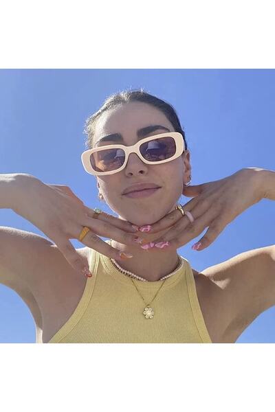 ModaLand Unisex Bej Renk Kare Dikdörtgen Vintage-retro Güneş Gözlüğü