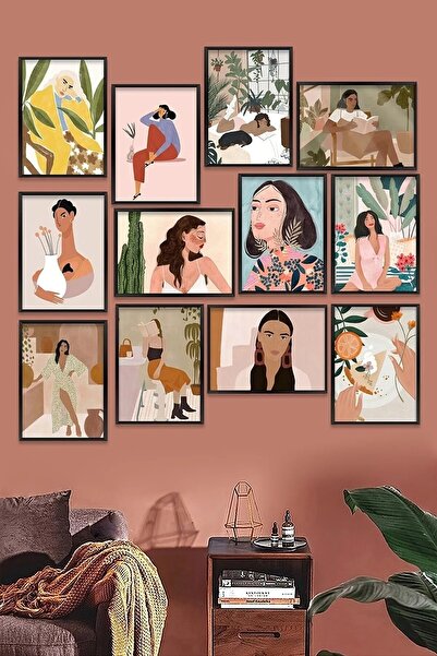 NT Handmade 12 Parça Çerçeve Görünümlü Kız Arkadaşlar Duvar Dekoru Salon Oturma Yatak Odası Için Tablo Seti