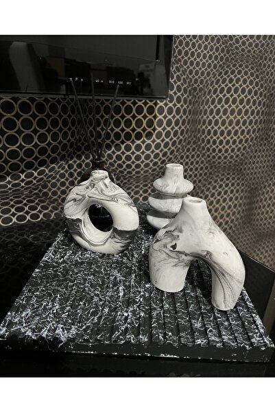 Orange Atelier Hm Model Minimal Mermer Desen Vazo Set,dekoratif Vazo