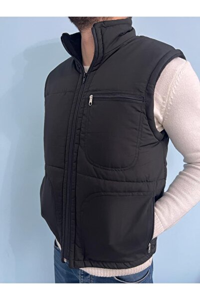 modası Içi Polarlı Siyah Şişme Yelek