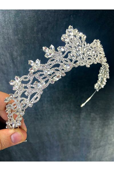 Hobigram Culoarea argintie Melissa Model Henna și Coroana de Mireasă – Coroană, Piatră de Cristal, Model Elegant, Coroana de Mireasă – Coroană