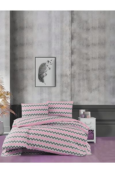 Lotusline Home Zigzag Pattern Cotton Double Duvet Cover Set - Set