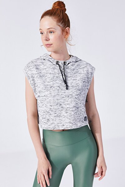 Gri Melanj Venüs Kapüşonlu Crop Sweatshirt