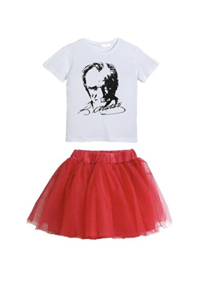 FATELLA Tricou cu mânecă scurtă pentru fete Ataturk cu imprimeu Fustă tutu Co...