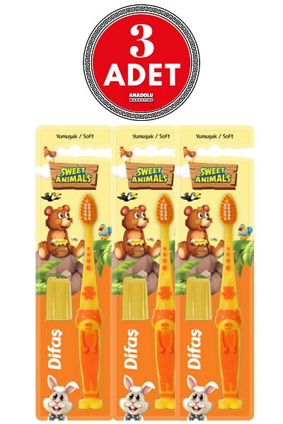 Difaş Sweet Animals Toothbrush Soft Orange 3 Pieces
