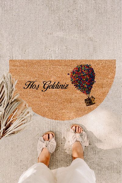 Paspas Yap Welcome Home with Balloons Oval Door Mat Koko Mat Bristle Mat Exterior Door Mat Printed Mat
