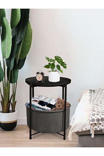 Evka Kauno Iki Katlı Yan Sehpa Siyah, Geniş Çantalı Sehpa Gazetelik Kitaplık Çiçeklik