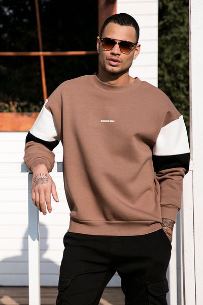 Buratti Мъжки памучен суитшърт Oversize - мек релефен, с пухкава вътрешна част 5905298