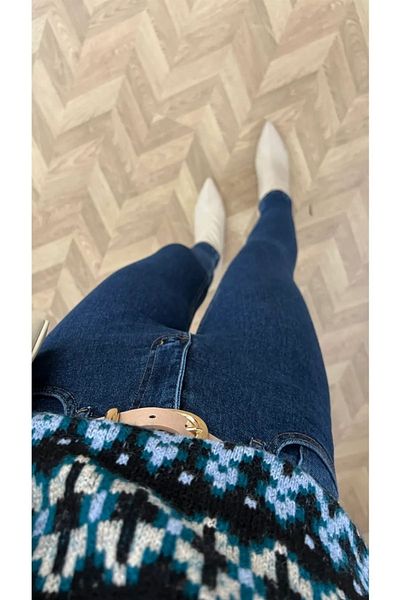 LİMABEL Baby Blue Dark Blue Skinny Jean Pantaloni Power Lycra Denim pentru femei Gatherer
