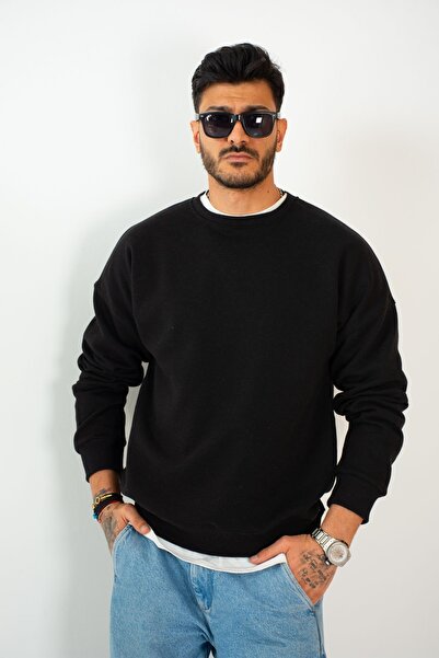 RABTEKS Hanorac oversize cu gât negru unisex moale pe interior R003