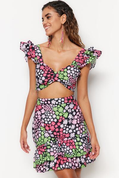 Trendyol Collection Floral Print Ruffled Blouse and Beach Skirt Set - Tbess20Au0015