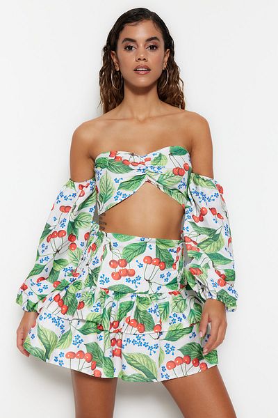 Trendyol Collection Fruit Patterned Woven Ruffle Blouse Skirt Set TBESS19LJ0294
