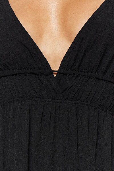 Trendyol Collection Černé maxi tkané plážové šaty TBESS23EL00063
