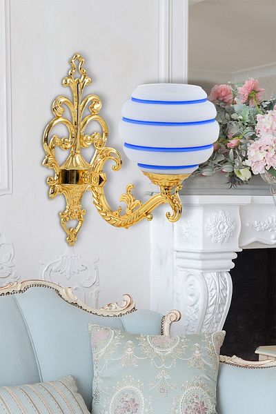 DEDE Zamak Wall Lamp Gold Blue Stripes White Glass