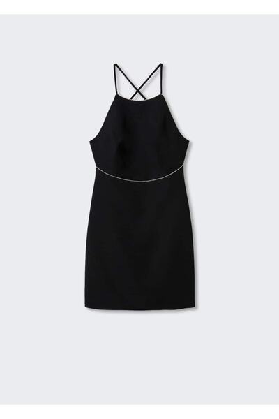 MANGO Woman Sırtı Açık Strass Taşlı Elbise