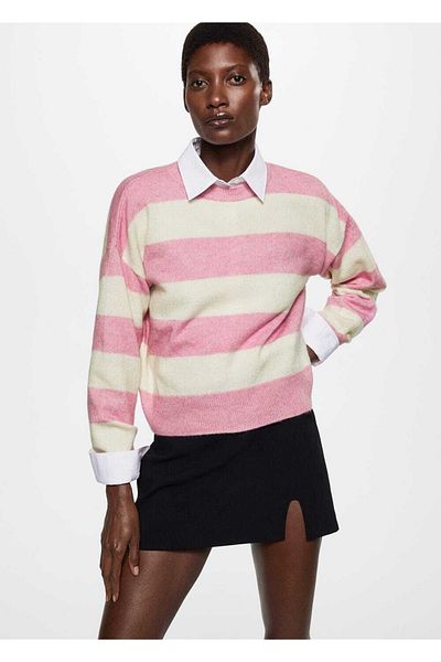 MANGO Woman Round Neck Striped Sweater