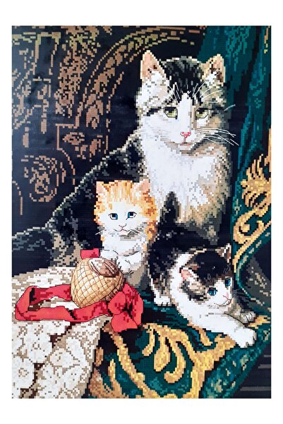 ElkaHobi Goblen Etamin Işleme Seti 40x50 Cm Kediler Deseni