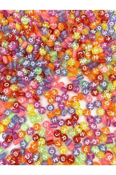 Hobimos 100gr Letter Beads, 4x7mm Mixed Color Transparent Flat Letter Beads(100gr,~750Pcs)