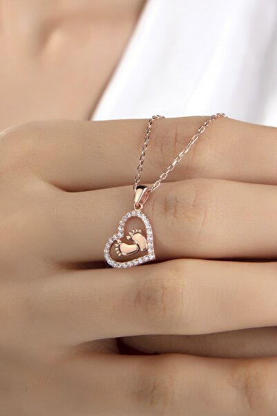 Gümüş Vadisi Kadın Orjinal 925 Ayar Gümüş Zirkon Taşlı Kalp Bebek Ayak Anne M...