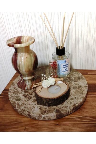 Sümeyra Marble Art Emparador Mermer Sunum Tepsisi Supla Mermer Tabak