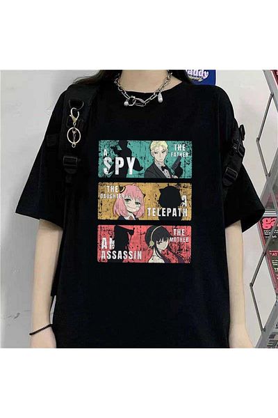 Touz Μπλουζάκι Haraju Triple Anime με μοτίβο μαύρο Unisex Oversize