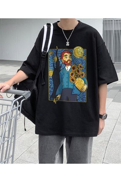 Touz Μπλουζάκι Van Gogh Starry Night Μαύρο Unisex Oversize
