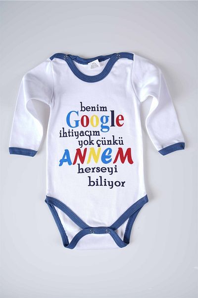 MİNİKO KİDS Baby Kids Long Sleeve Cotton Bady Bodysuit with Google Mom Written