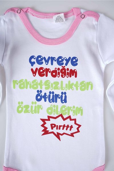 MİNİKO KİDS New Season Baby Kids Long Sleeve Cotton Bady Bodysuit with the Text I Give to the Environment