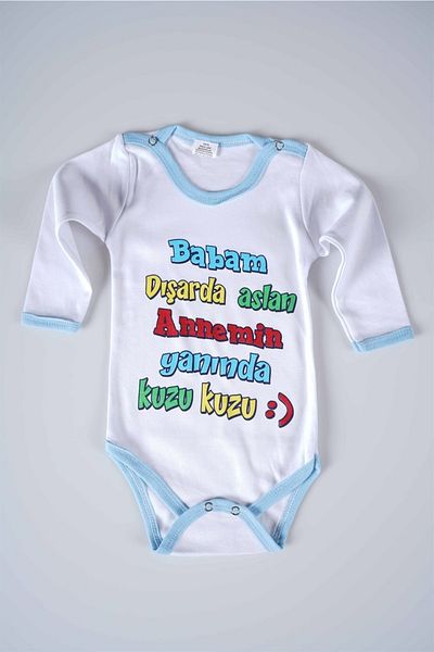 MİNİKO KİDS Baby Kids Long Sleeve Cotton Bady Bodysuit with Lion Written on My Father Outside