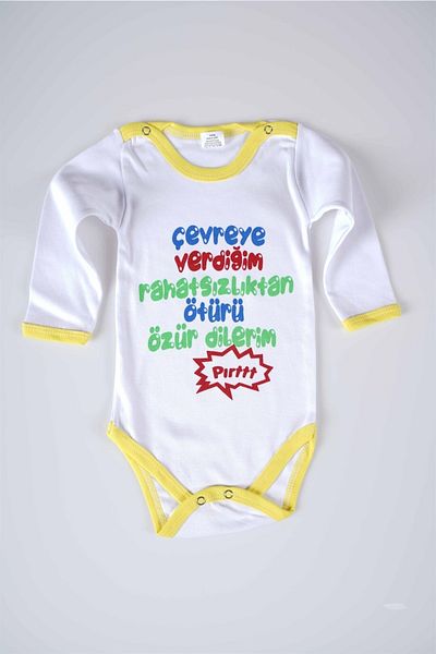 MİNİKO KİDS New Season Baby Kids Long Sleeve Cotton Bady Bodysuit with the Text I Give to the Environment
