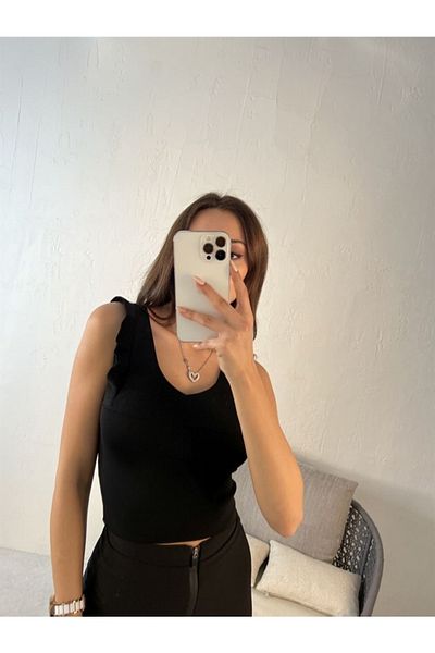 Ece Knitwear Strap Frill V-Neck Bustier Black