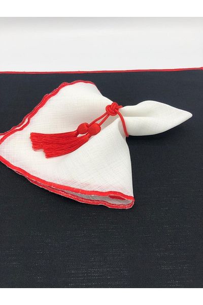 KATMERTEKS 8 Pieces Coral Red Napkin Ring with Tassel Tie Model