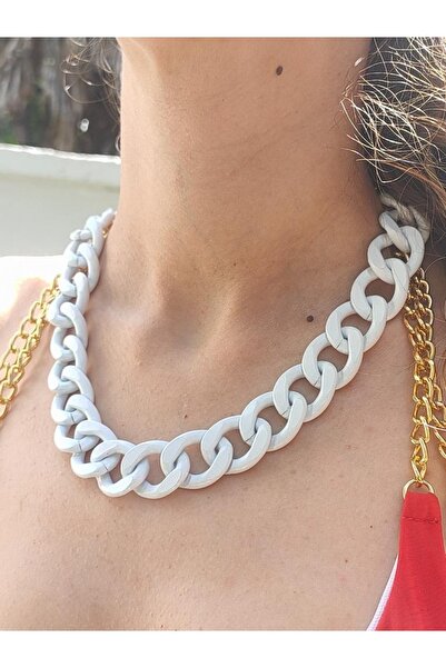 TÜKKAN ACCESSORİES Beyaz Kalın Zincir Kolye-zincirkol11