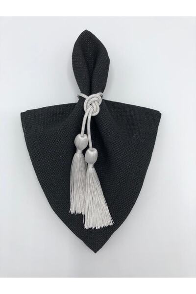 KATMERTEKS 10 Pieces Silver Napkin Ring with Tassel Tie Model