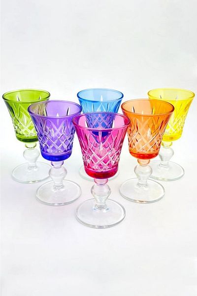 Paşabahçe Victoria 50cc Hand Embroidered 6 Colors Zamzam Liqueur Coffee Glass Set Square Decoration