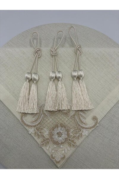 KATMERTEKS 10 Pieces Cream Napkin Ring with Tassel Tie Model