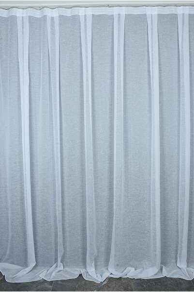 AKÇA TEKSTİL Λινό Μοντέλο Λευκό Χρώμα Μονό φύλλο Έτοιμο Ραμμένο Με πιέτες Κου...