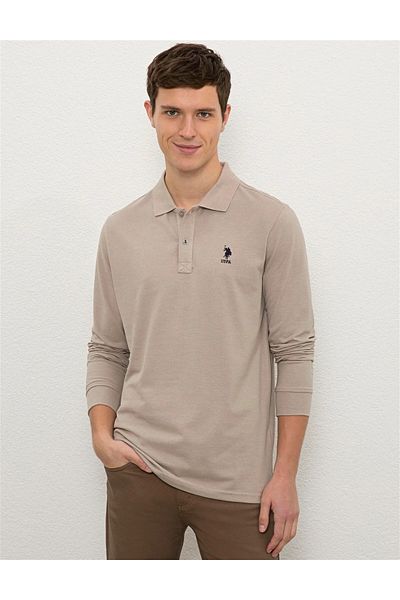 U.S. Polo Assn. BAZA. Hanorac Polo pentru bărbați cu gât polo - Regular Fit 1451570   GTP 049 Piatră