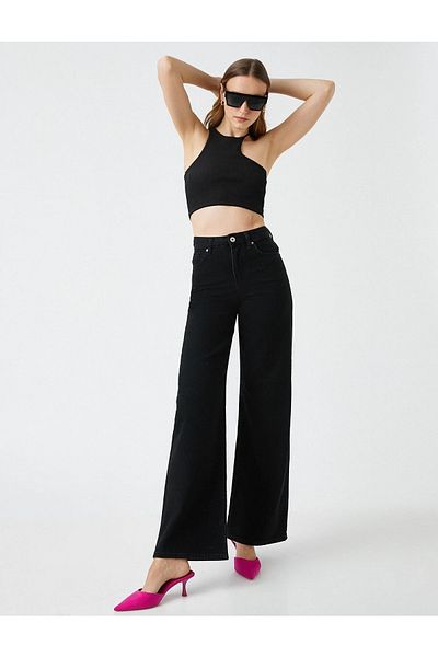 Trn JNS Pati X 90's Black Palazzo Jean Femei Power Lycra Femei Talie înaltă