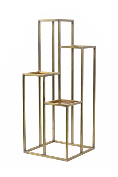 tabellam Gold Renk Pirinç Eskitme Saksılık Çiçek Rafı Saksı Standı - Dekorati...