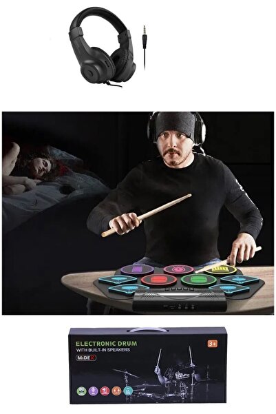 Midex Ddx-75 Şarjlı Dijital Davul 9 ped 2 Ayak Pedalı Bluetooth (kulaklık Çubuklar Adaptör Full Set)