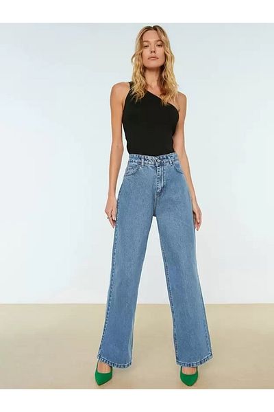 Trn JNS Pati X 90's γαλάζιο Palazzo Jean Γυναικείο Power Lycra Γυναικείο ψηλόμεσο