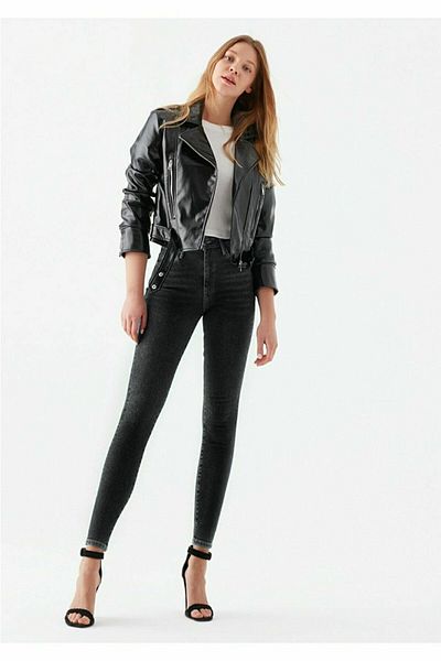 LİMABEL Alice Allstar Ikon Gold Skinny Jeans Anrasityel Women's Washable Lycra