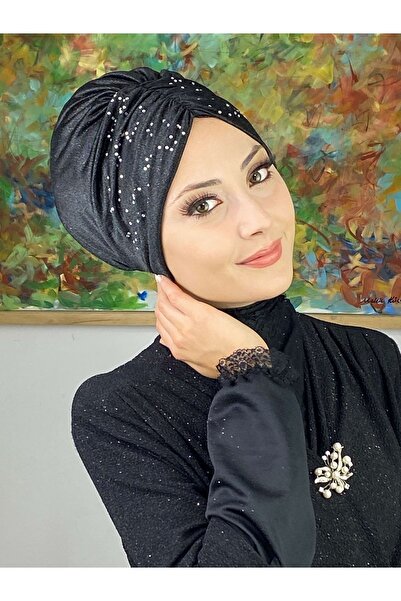 BUTİKAMBAR Sultan Model Siyah Simli Büzgülü Dış Bone