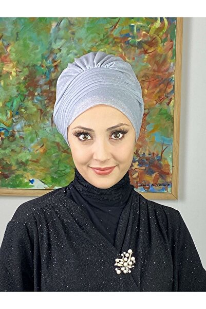 BUTİKAMBAR Palace Model Silver Glitter Side Draped External Bonnet