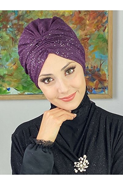 BUTİKAMBAR Sultan Model Mor Simli Büzgülü Dış Bone