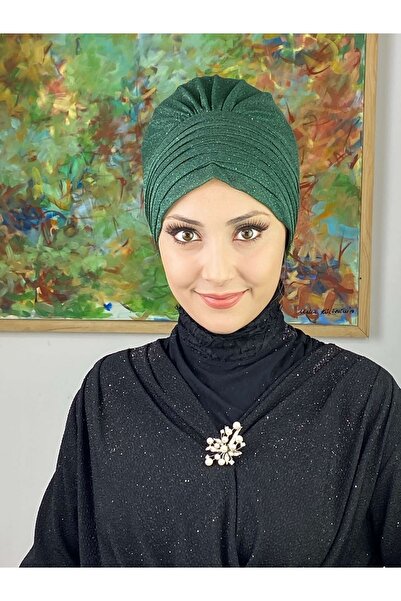 BUTİKAMBAR Topkapı Simli Koyu Zümrüt Çapraz Drapeli Dış Bone