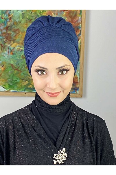 BUTİKAMBAR Saray Model Lacivert Simli Yan Drapeli Dış Bone
