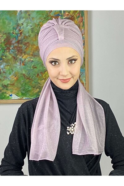 BUTİKAMBAR Hürrem Açık Lila Tek Biritli Simli Atkılı Bone